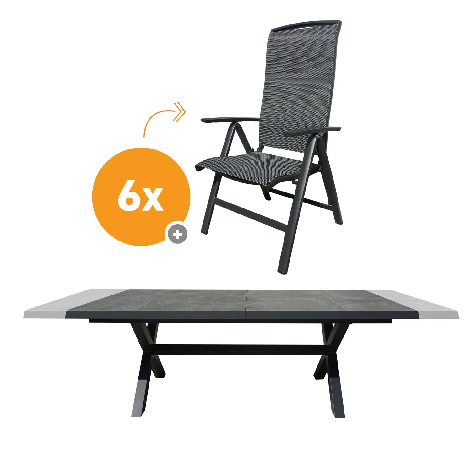 Royal Seasons LA PALMA Uitschuifbare Dining Set Met 6 Stoelen 3 Royal Seasons LA PALMA Uitschuifbare Dining Set Met 6 Stoelen